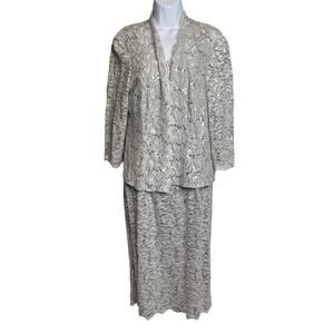 Alex Evenings Two Piece Lace Sequin Jacket Long Dress Set Size 14P Occasion Chic